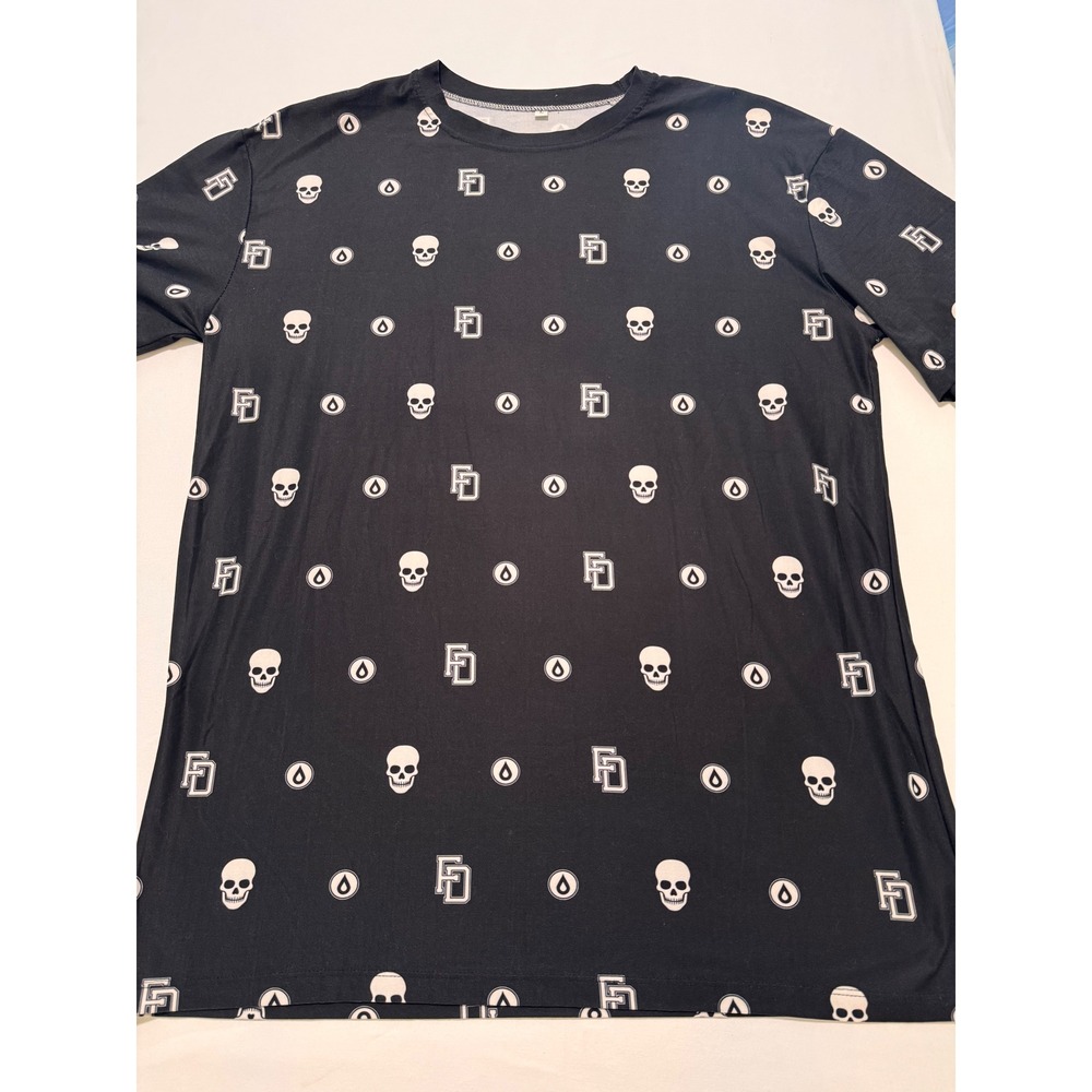Electric Family Mens Large Black All Over Print Skull Logo Modal Cotton T-Shirt